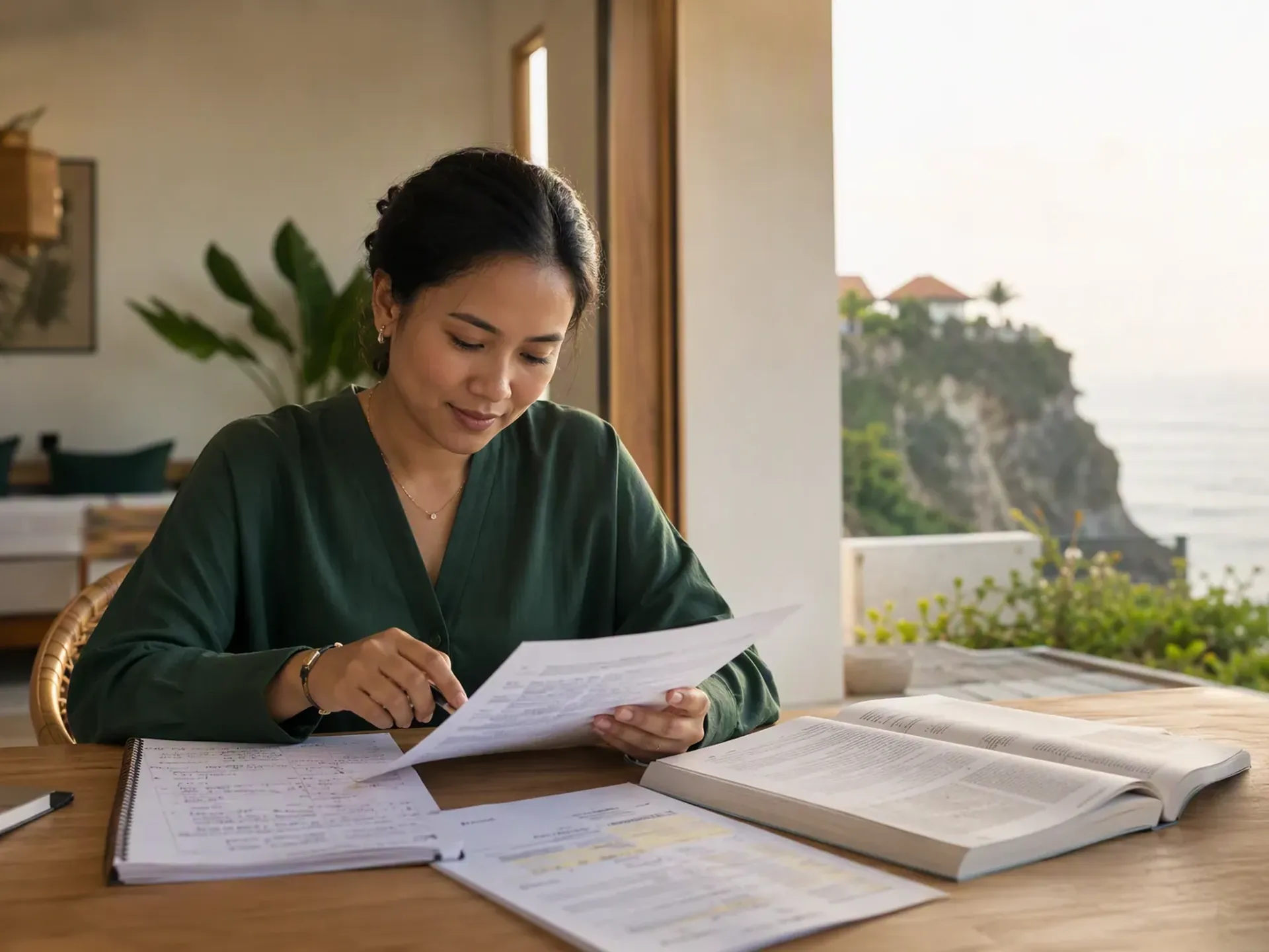 Private tutor Uluwatu teaching at a Bukit villa table for private tutoring in Uluwatu.