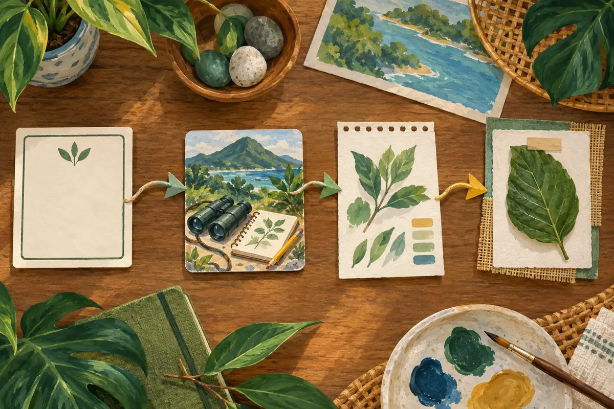 AI-generated sequence from an objective card to activity and evidence.